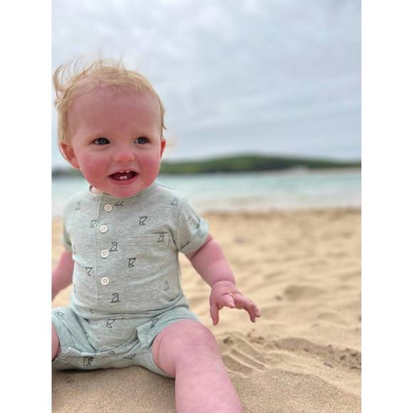 NEW ME & HENRY baby boys martingale henley romper in heathered grey - Picture 2 of 2